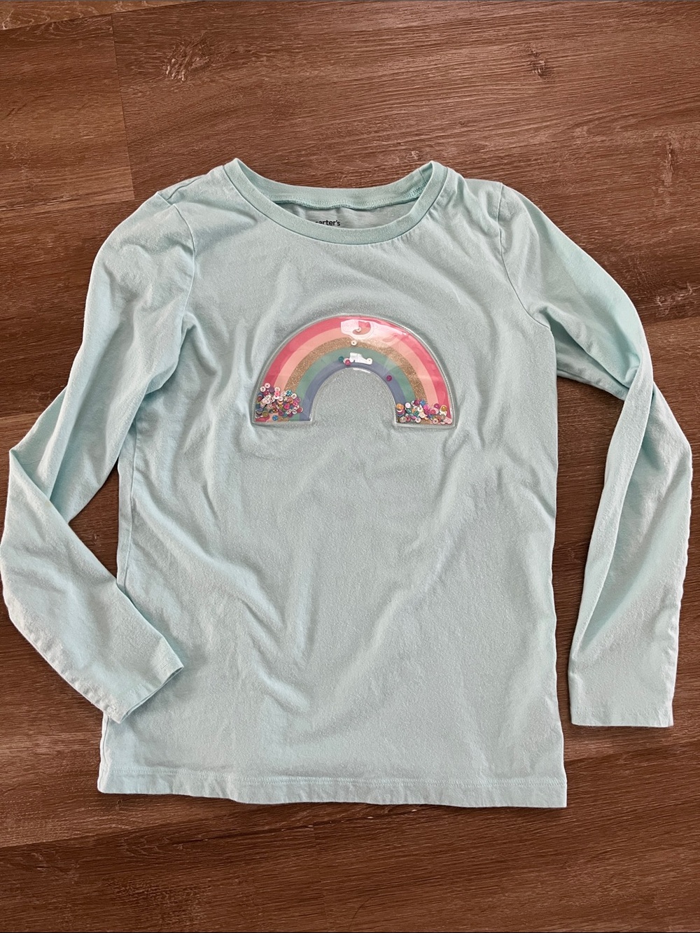 Carter’s Light Blue Girls' Long-Sleeve Top with Rainbow Sequin Shaker